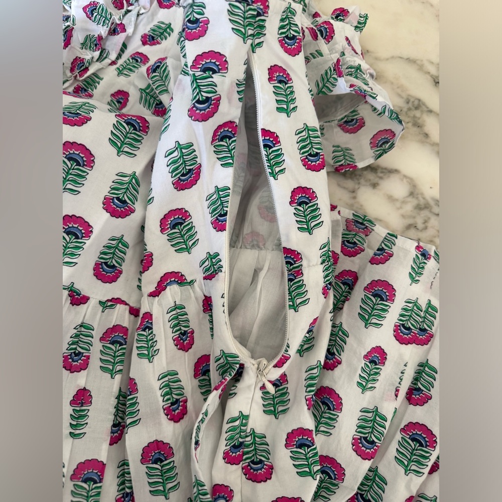 NWT J.Crew Sz 6 Mini Dress Ruffle Sleeves, White Vivid Pink Floral Sundress Flaw - Picture 7 of 9